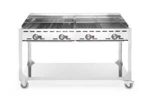 Green Fire grillsütő - 4 égővel - Profi Line - gurulós - Világos szürke - 22kW - 1400x612x(H)825mm - HENDI 149614