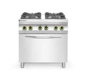 Gáztűzhely 4-égős - konvekciós elektromos sütővel - GN 1/1 - 230V / 3000W - 800x700x(H)900 mm - HENDI 225882