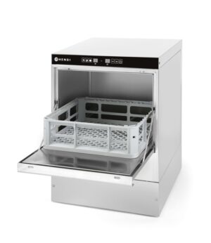 Pohármosogató gép 40x40 - elektromechanikus vezérlés - ürítő & mosogatószer adagoló szivattyúval - 230V/2800W - 472x566x(H)705mm - HENDI 233023