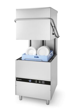 Kalapos mosogatógép 50x50 - elektromechanikus vezérlés - mosogatószer adagoló szivattyúval - páraelszívós - 400V/8600W - 745x903x(H)1406mm - HENDI 233061