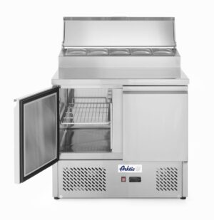 Kétajtós salátahűtő pult emelt GN bemutatórésszel 300L - -2/8˚C - 230V/310W - 900x702x(H)1265mm - HENDI 232880