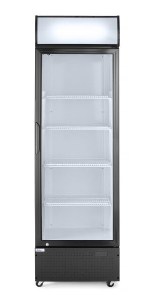 Egyajtós italhűtő - világító reklámpanellel - 254L - Fekete - 220 -240V/250W - 578x605x(H)1980mm - HENDI 233788