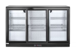 Italhűtő három tolóajtóval - 308L - 2/10˚C - Fekete - 220-240V/160W - 1350x520x(H)865mm - HENDI 235836