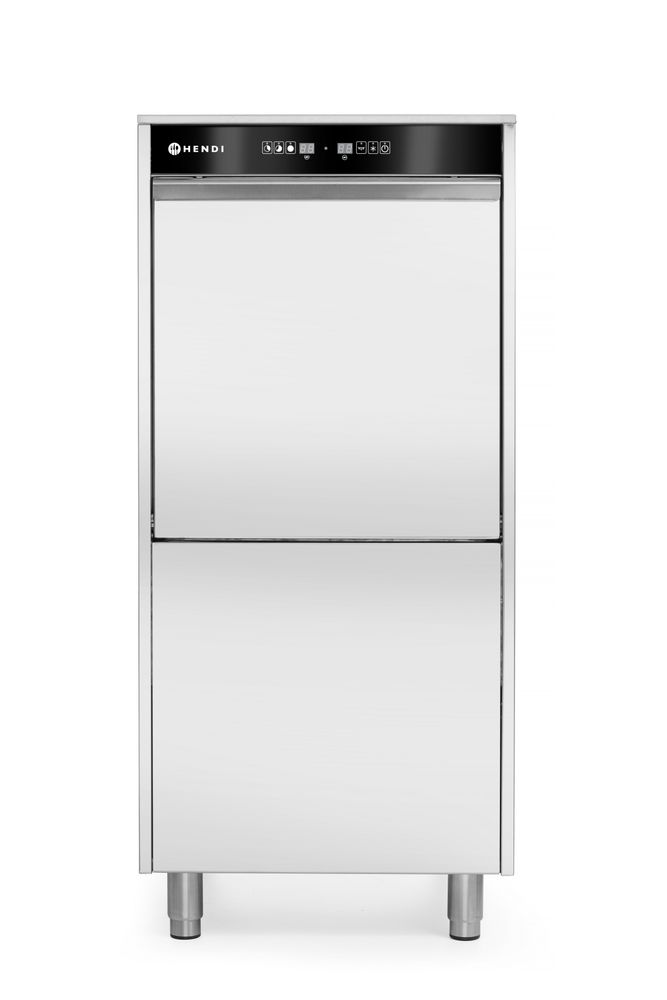 Mosogatógép tálcákhoz és edényekhez 50x60 cm – elektronikusan vezérelt - mosószeradagoló rendszerrel és leeresztő szivattyúval - 400V/7100W - 595x777x(H)1335mm - HENDI 236574