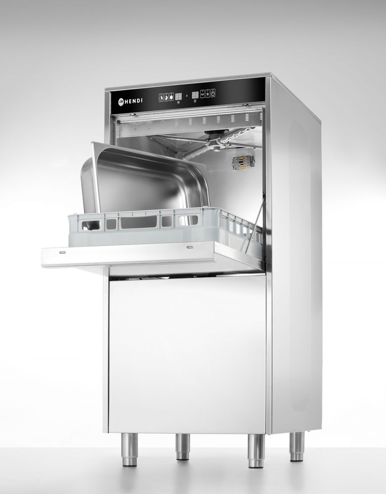 Mosogatógép tálcákhoz és edényekhez 50x60 cm – elektronikusan vezérelt - mosószeradagoló rendszerrel és leeresztő szivattyúval - 400V/7100W - 595x777x(H)1335mm - HENDI 236574 - Image 5