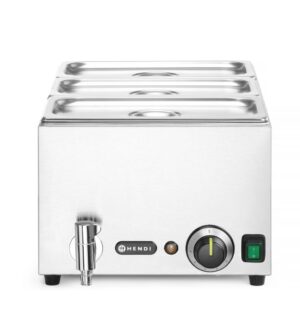 Bain Marie melegentartó csappal GN 1/1 méret + 3 x GN 1/3 edény fedél - 230V/1000W - 604x332x(H)242mm - HENDI 238868