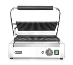 Kontakt grill Pannini - Bordázott tetejű és aljú - 230V/2200W - 432x396x(H)214mm - HENDI 263655