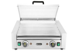 Forgóhengeres virslisütő - 2 zónás energiatakarékos fedéllel - 11 görgős - 220-240V/980W - 566x527x(H)259mm - HENDI 268650