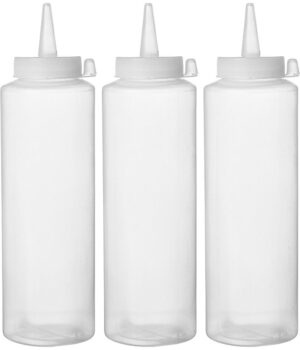 Adagoló flakon készlet - szósznyomó palack - 3 darab - 0,2L - Átlátszó - ⌀50x(H)185mm - HENDI 558058