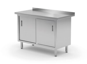 Rozsdamentes munkaasztal tolóajtós szekrénnyel - hegesztett - Profi Line - 1600x600x(H)850mm - HENDI 811689
