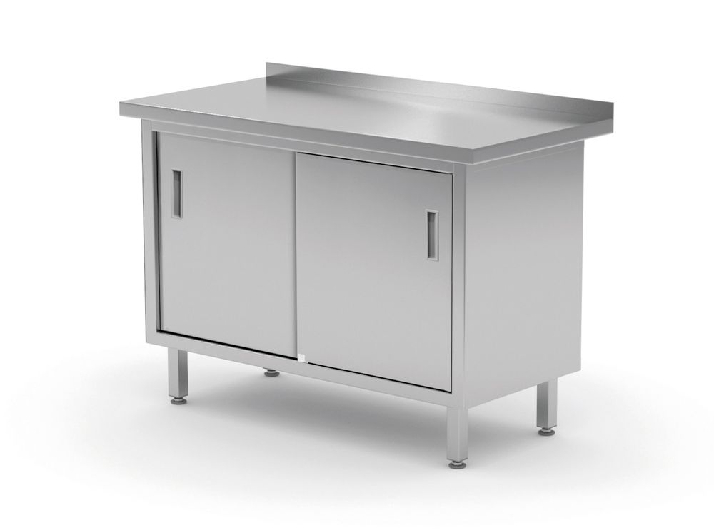 Rozsdamentes munkaasztal tolóajtós szekrénnyel - hegesztett - Profi Line - 1400x600x(H)850mm - HENDI 811672