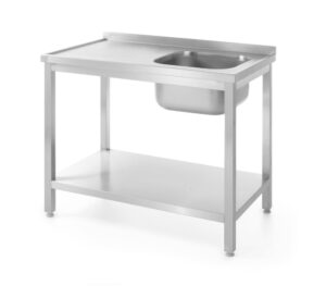 Rozsdamentes egy mosogatós asztal polccal - Kitchen Line - jobb oldal - 1000x600x(H)850mm - HENDI 811870