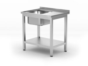 Rozsdamentes egy mosogatós asztal polccal - Kitchen Line - Bal oldal - 800x600x(H)850mm - HENDI 812495