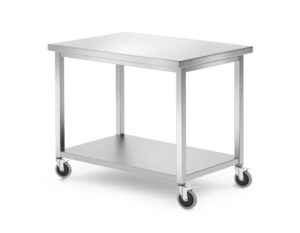 Rozsdamentes asztal polccal és kerekekkel - Kitchen Line - 1000x700x(H)850mm - HENDI 815786