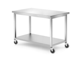 Rozsdamentes munkaasztal polccal és kerekekkel - Kitchen Line - 1200x600x(H)850mm - HENDI 815793
