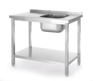 Rozsdamentes mosogatóasztal polccal - Budget Line - 800x600x(H)850mm - HENDI 816998