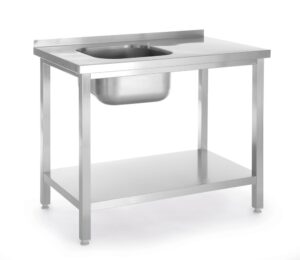 Rozsdamentes mosogatóasztal polccal - Budget Line - 800x600x(H)850mm - HENDI 817001
