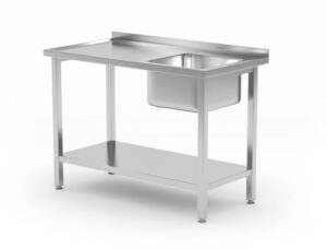 Rozsdamentes mosogatóasztal polccal - csavarozott - jobb oldali mosogatótálca - 1000x600x(H)850mm - HENDI 817018