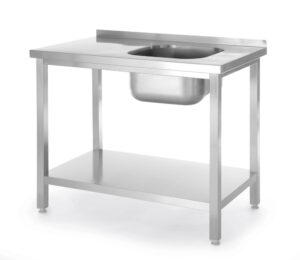 Rozsdamenetes mosogatóasztal polccal - csavarozott - 1000x600x(H)850mm - HENDI 817025