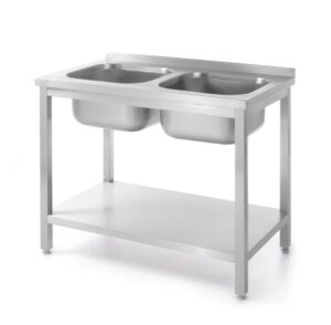 Rozsdamentes asztal 2 mosogatós –Budget Line - 1000x600x(H)850mm - HENDI 817032