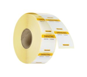 Napi élelmiszerbiztonsági címkék - többször használatos - könnyen kivehető - Kedd - Citromsárga - 1000 darab - 25x25mm - HENDI 850701