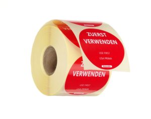 Élelmiszerbiztonsági matricák - többször használatos - könnyen kivehető - „ELSŐ HASZNÁLAT” - Piros - 500 darab - ⌀50mm - HENDI 850787