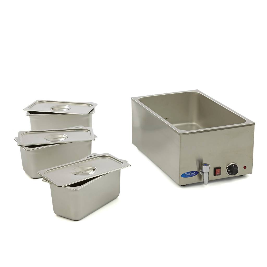 Bain Marie asztali GN 1/1 méret leengedő csappal + 3 x GN 1/3 15cm edénnyel együtt - Maxima 09300011 - Image 5