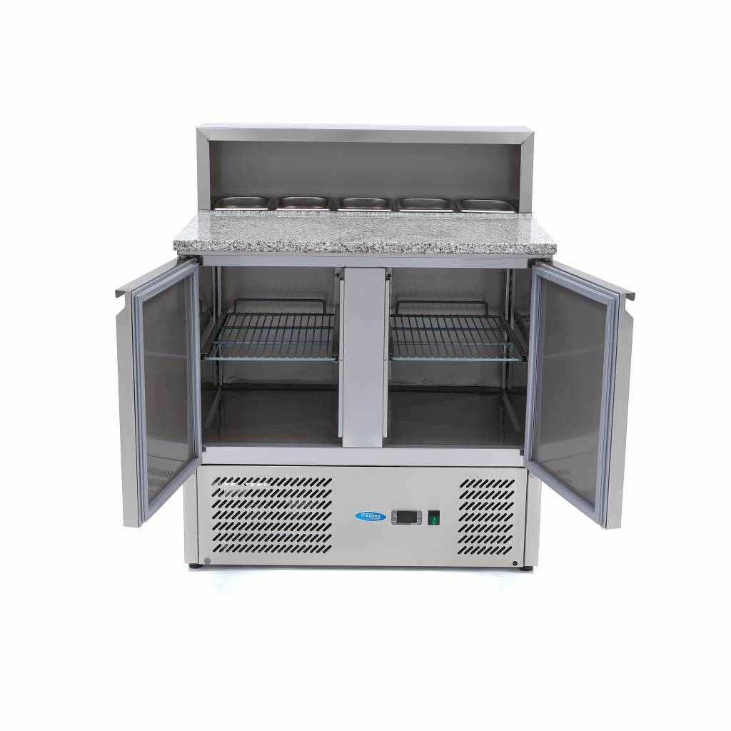 Pizza előkészítő hűtőszekrény - 2 ajtóval 5 x GN 1/6 feltéthűtővel - 90cm -285L - rozsdamentes acél borítással - Maxima 09400200 - Image 4