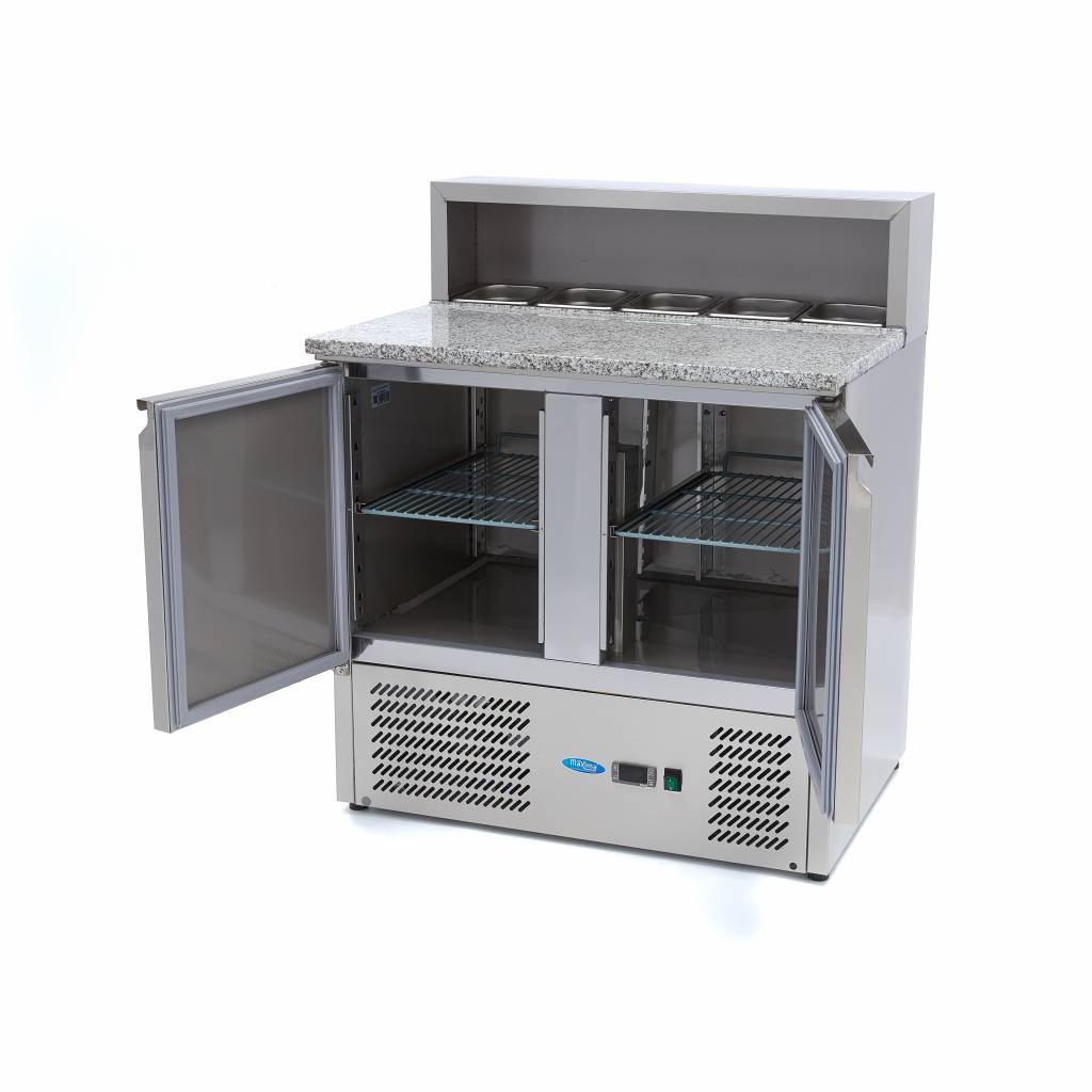 Pizza előkészítő hűtőszekrény - 2 ajtóval 5 x GN 1/6 feltéthűtővel - 90cm -285L - rozsdamentes acél borítással - Maxima 09400200 - Image 2